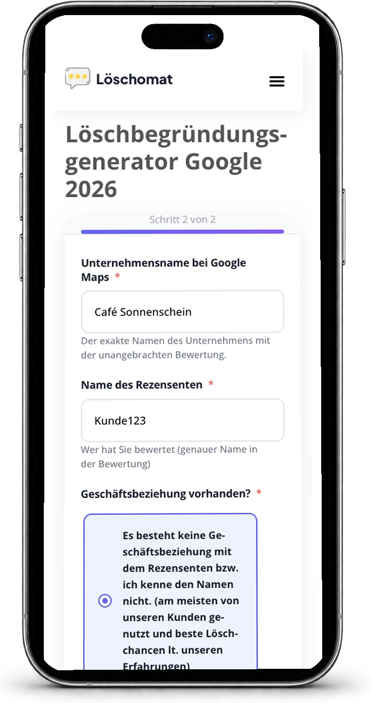 Löschbegründungs-Generator des Löschomaten auf dem Smartphone